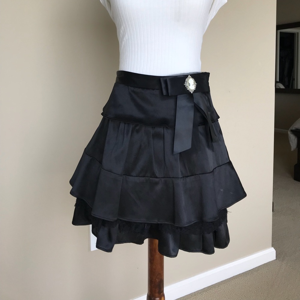 PaperDoll Ruffled Satin black junior skirt